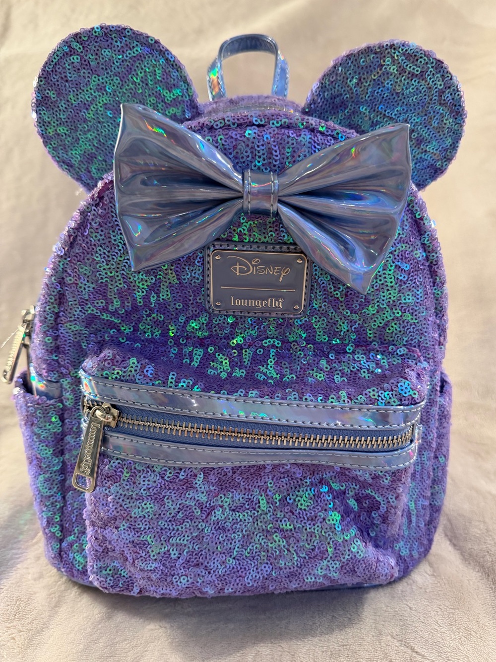 Loungefly Iridescent Purple Sequin Minnie Celebration Mini Backpack